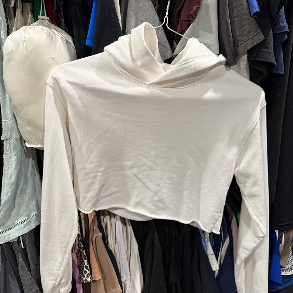 Aritzia White Cropped Hoodie